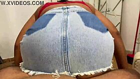 Yo, check this hot Latina brunette in a skirt with no panties! 🔥