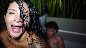 Wet and wild threesome with amateur couple and friend