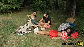 Mommy4k Valentina Sierra rubs huge tits on Italian cock in public forest