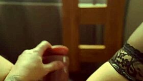 Blonde in stockings flashes pussy at window while dirty talking and ripping clothes