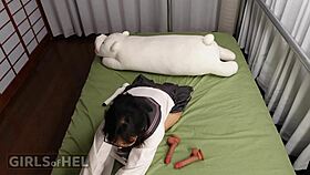 Chained up Asian cutie gets multiple orgasms with friends