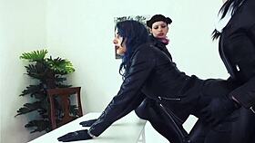 Leather outfits showcased at the office