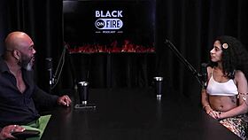 Latina Bibi Hourani shows hairy pussy and takes cum in mouth from Russian guy