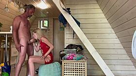 Blonde babe in sexy lingerie takes a monster cock for a wild homemade ride! 🔥