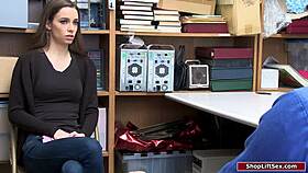 Teen babe caught stealing gets drilled by strict officer in office