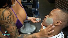 Sexy ebony Colombian Mariana Martix banging client at barbershop!