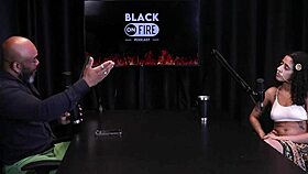 Latina Bibi Hourani shows hairy pussy and takes cum in mouth from Russian guy