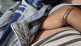 Blonde Cheerleader's Shaved Pussy Fingered Outdoors After Game, Feeling So Intense