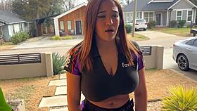 Big-boobed delivery slut slams hardcore blowjob and anal to satisfy