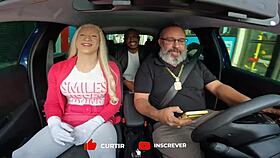 This casting interview features Tiffany Wilson, Latrell, and Elisa Ferraz in a group blowjob scene.