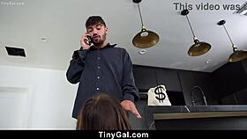 Tiny 18+ gal begs homeowner on her knees 😏