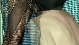 she pees in his mouth, he drinks it, then cleans up the domination mess.