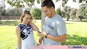 Cheerleader stepsis Carmen seduces her brother to fuck