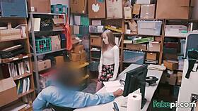 Young shoplifter Dolly Leigh gets her pussy smashed hard in the storage room