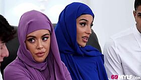 hijab milfs engage in shattering pussy affair