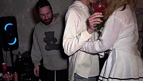 Busty girlfriend at house party with friend