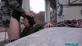 public agent meets brunette babe with perfect thick body who cums hard