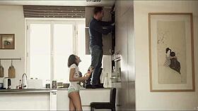 kerry cherry gets a sensual fuck in the kitchen with cum on tits