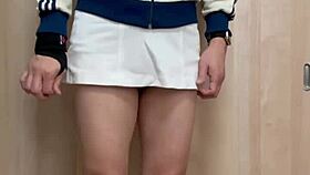 tennis club teen 18+ in uniform plays with huge buttplug under shorts