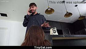 Tiny 18+ gal begs homeowner on her knees 😏