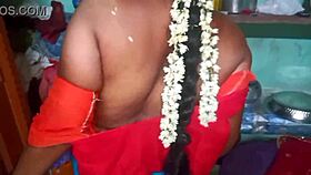 Desi beauty housewife Sary changes clothes at home.