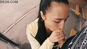 Risky Public Blowjob on a Bus Station