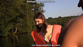 Three guys on a boat, and an appetizing girl joined them for the ride