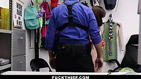 fuckthief - shoplifting teen 18+ begging the officer to let her go - nadia noja, bent over at work