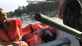 Three guys on a boat, and an appetizing girl joined them for the ride