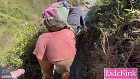 amateur kinky couple explore deepthroat and bareback in public trail