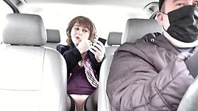 Naked milf rides taxi without panties in public