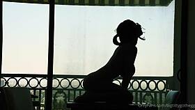Bigtittygothegg Silhouette rides a toy like it's a cock