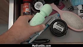 step brother confronts stepsis about dildo in bathroom