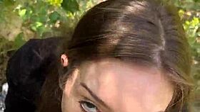 pov blowjob on hiking trail with petite romanian nadia noja licking balls and deepthroating monster cock