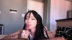 Double Cum in Perfect Goth Latina Blowjob with Amberzinha