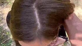 pov blowjob on hiking trail with petite romanian nadia noja licking balls and deepthroating monster cock