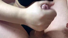 Can you believe your neighbor jerks off that hairy penis until a fountain of sperm hits her hands?