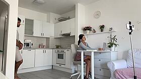 Skinny beauty moans during rough sex with fat addict