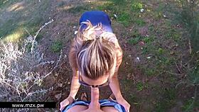 A blonde teen girlfriend gets kinky public sex with lots of cum from her friend