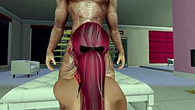 Cheerleader tried blowjob on a guy in Second Life with blindfold