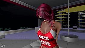 Cheerleader tried blowjob on a guy in Second Life with blindfold
