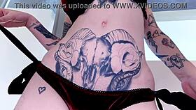 ophelia rain tattooed big tits deepthroats huge cock and swallows cum