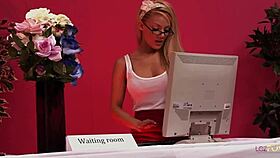 Watch this glasses-wearing blonde lesbian get eaten while she eats pussy in a nasty threesome?