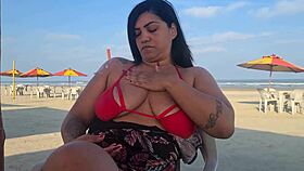Na Praia: Latina with Big Tits Fingered on Public Beach