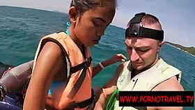 Asian amateur performs public blowjob on holiday