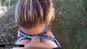 A blonde teen girlfriend gets kinky public sex with lots of cum from her friend