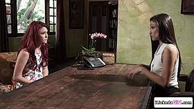 Does the brunette therapist lick pussy for her lesbian client?