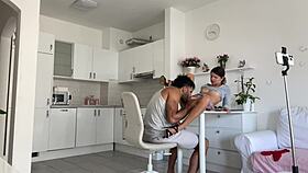 Skinny beauty moans during rough sex with fat addict