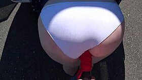 Girlfriend fucks milf with strap-on outdoors!