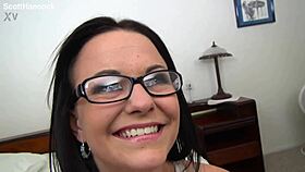 brooklyn daniels performs cute coed pov blowjob, huge cum facial follows